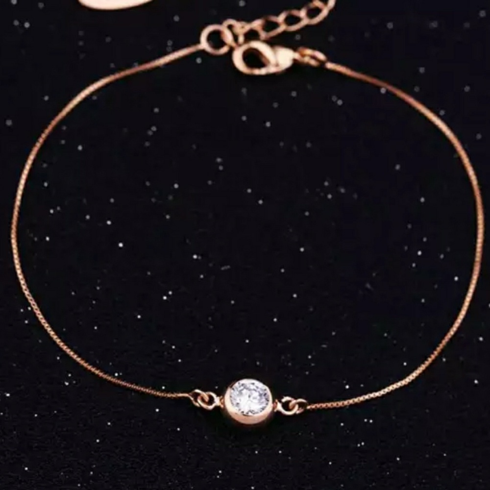 Rose Gold Solitaire Diamond Bezel Set Bracelet - Picture 3 of 4